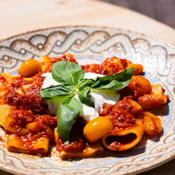 番茄、布拉塔奶酪和罗勒 paccheri 管面 – L'Angolo di Cavour，维罗纳